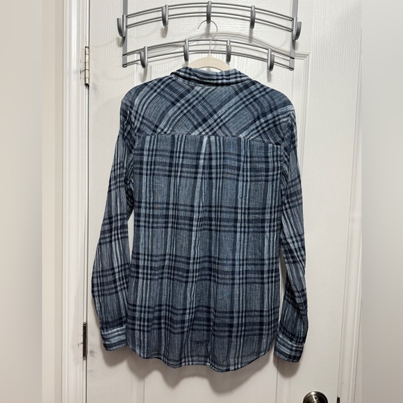 Lucky Brand Women's M‎ Button Front Lightweight Shirt Blue Plaid sheer western - Picture 2 of 16